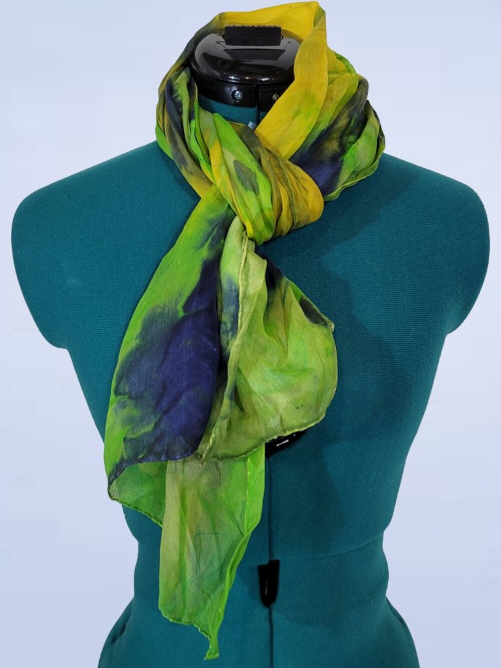 Handmade Silk Tie Dye Rectangle Scarf with Handrolled Hem